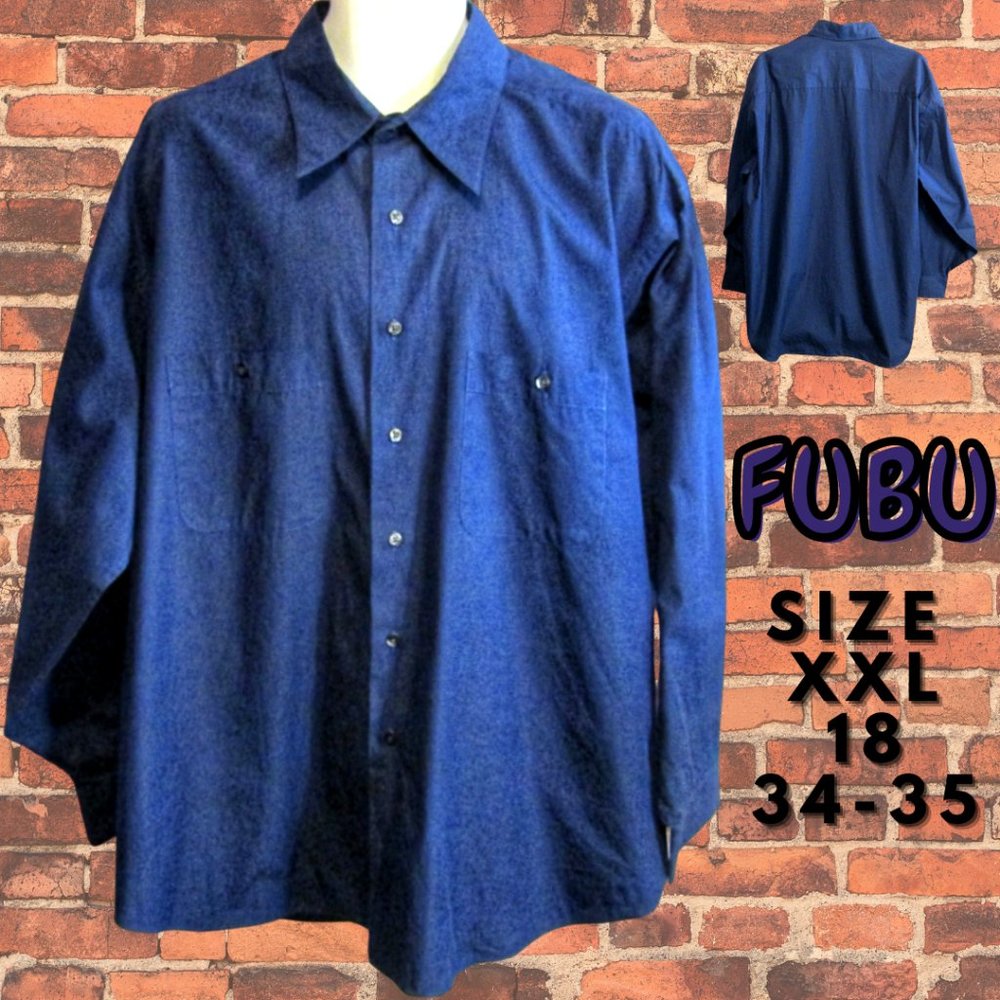 FUBU Men's Blue Button Down Shirt Size  XXL
